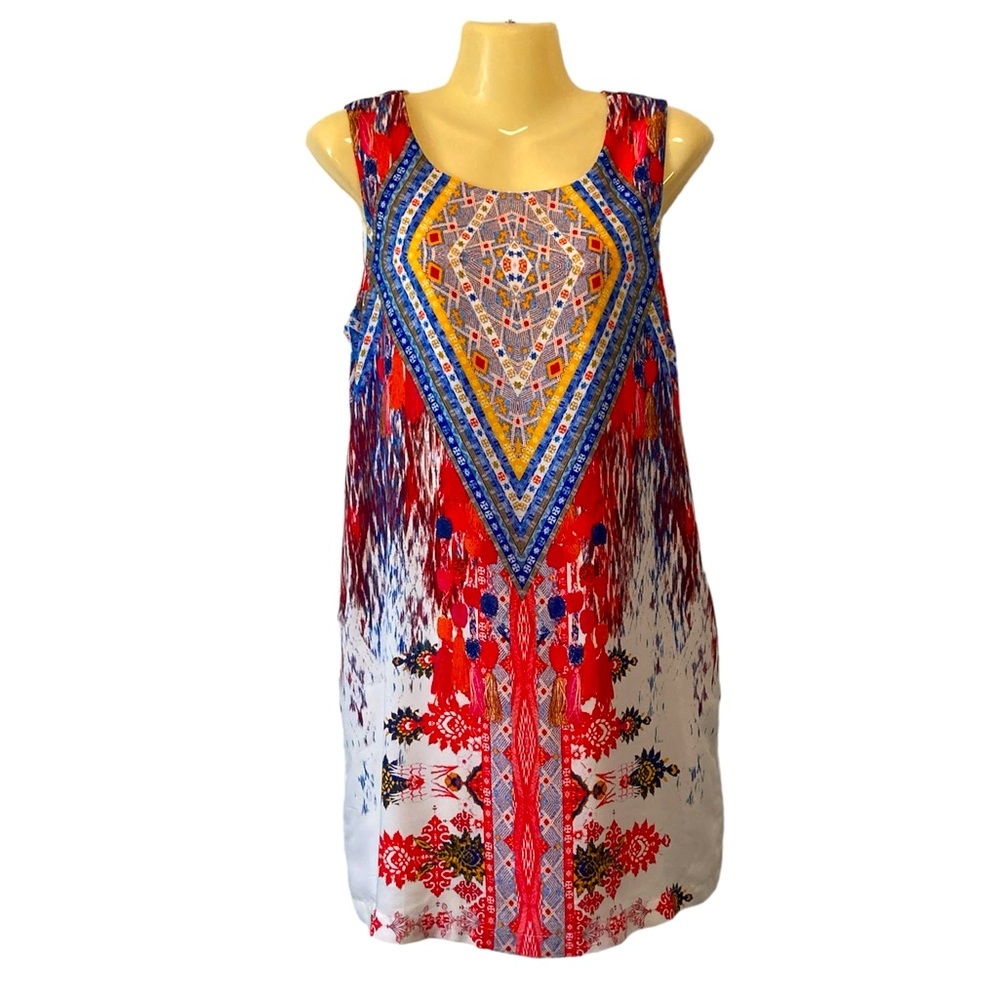Gianni Bini Shift Dress Side Pockets Expose Back Zip Southwest Tribal Print Med